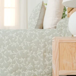 Colcha Doble Tela Algodón Jacquard  Raya Acamia Verde Seco