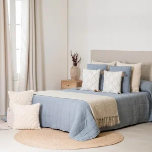 Colcha Cuadros Lisa Azul Keike