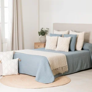 Colcha Cuadrito Lisa Azul Keike